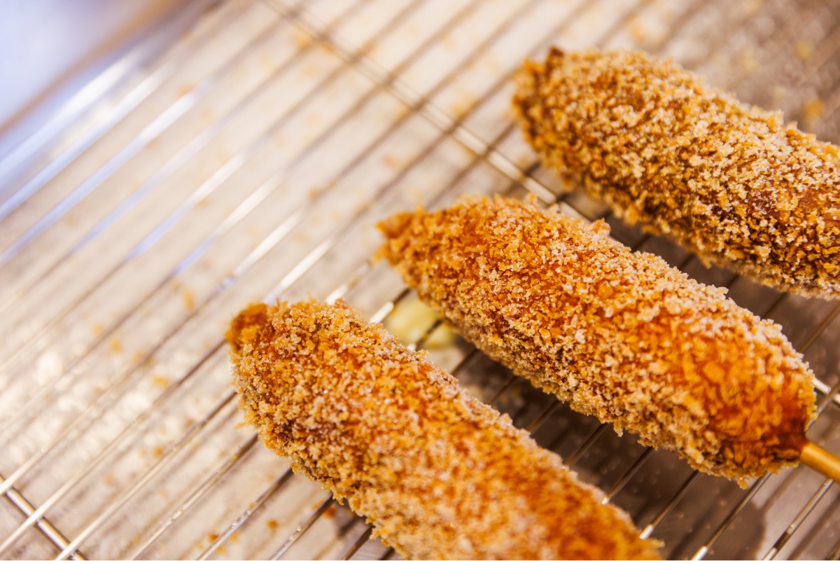 Korean-style hot dog with crispy texture